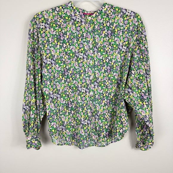 Anthropologie Maeve Paisley Shirt Womens Medium Green Blouse Button Up Tie Cuffs - Picture 8 of 8